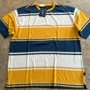 Vintage 1999 Levi’s Striped Tee Shirt Blue Yellow White XL 26x31.5